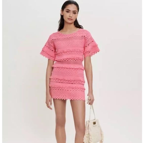 Maje Paris Rose Fringe Crochet Mini Dress Unlined - Picture 2 of 15